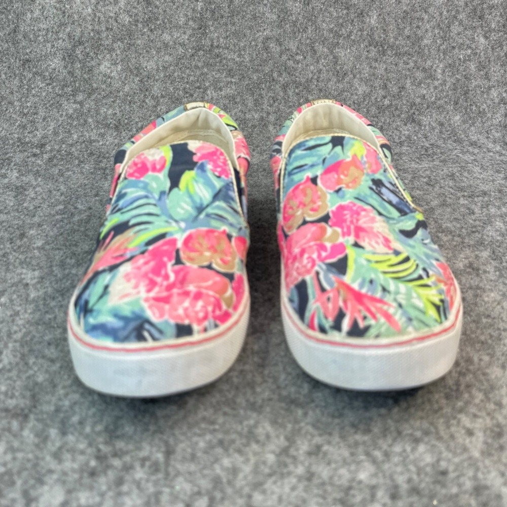 Lilly Pulitzer Julie Sneakers 6.5 Blue Tropical Floral Slip On Beach Club Blooms - Picture 13 of 13